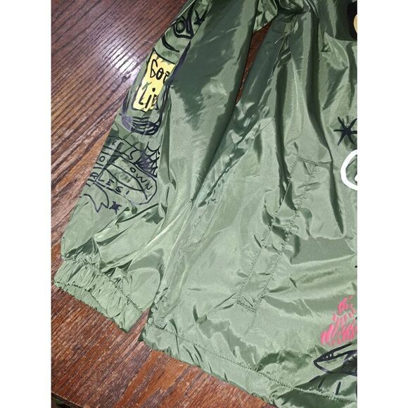 New XL Reason Gritty Coach Jacket Oilve Green Front Snap Long Sleeve Windbreaker - Picture 10 of 11